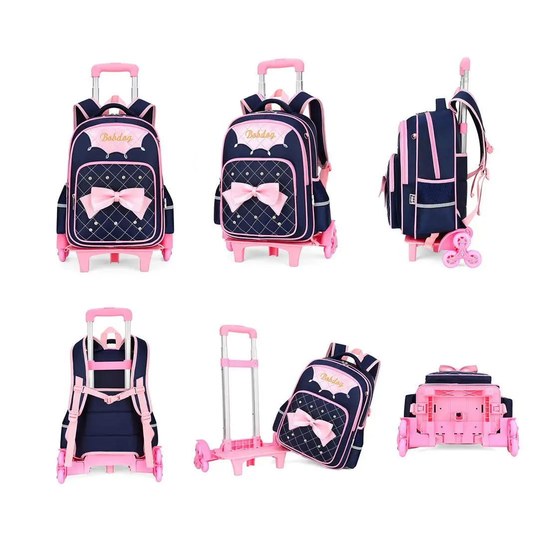 2 In 1 Girls Rolling Backpack Trolley School Bags Pink Bowknot Handbag Carry-on Kids Luggage & Travel Bag Child Mochila Escolar