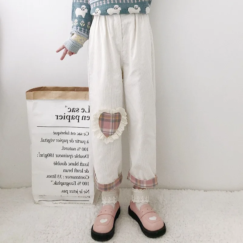 Women's Lolita 2024 Spring and Autumn Spliced Button Zipper Pockets Fashion Solid Color Loose Plush Casual Wide Leg Casual Pants