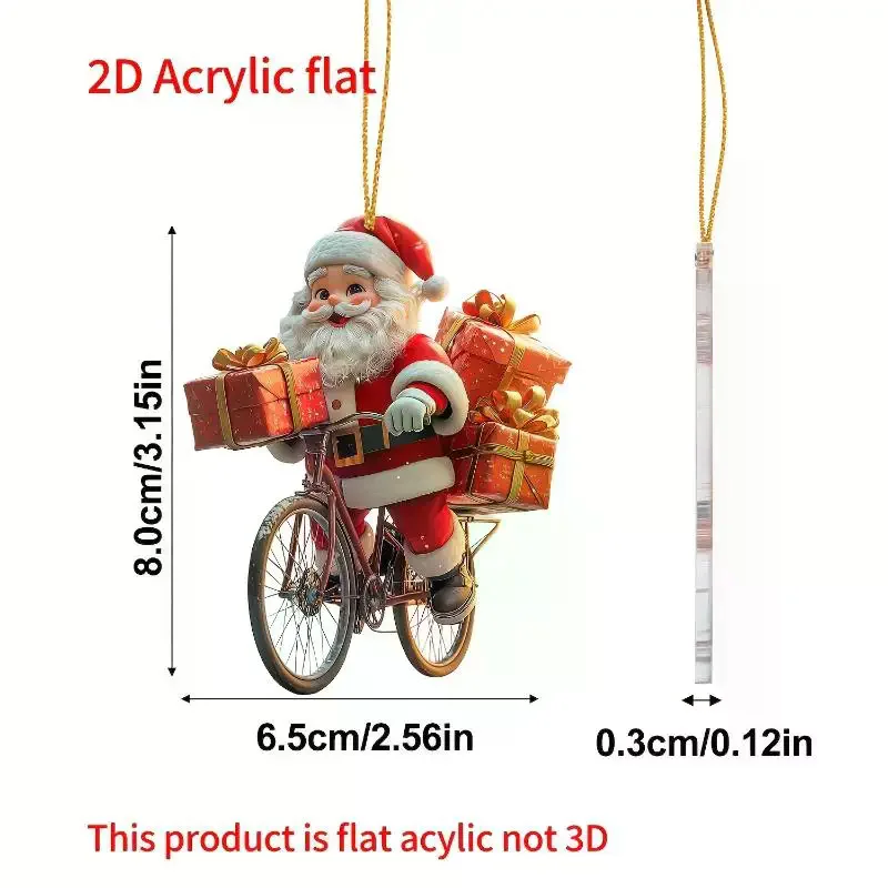 2d Acrylic Winter Decorative Hanging Cartoon Santa Claus Bicycle Gifts Christmas Pendants Christmas Tree Decoration