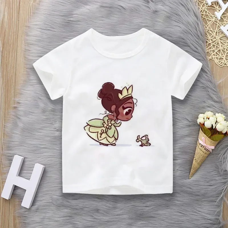thumbnail image 1 of Ropa de verano unisex para niños, camiseta de princesa con bonitos dibujos animados para niño y niña, estética divertida, cuello redondo, manga corta blanca, 1 of 5