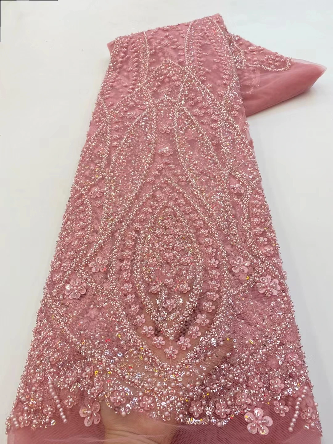 Nigerian Sequins Beads French Tulle Lace Fashion Africa Bridal Mesh Lace Embroidery Net Fabric for Party Dress