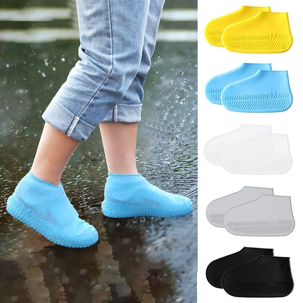 1 Pair Waterproof Shoe Covers Rain Boots Non-Slip Elastic Overshoes Reusable Thickened Outdoor Accessories