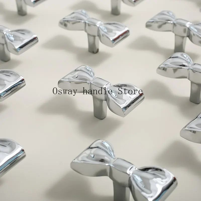 Bright Gold Silver Bow-knot Drawer Puxa Lovely Childrens Room Bedroom Kitchen Door Handles And Knobs Brass Furniture Hardware