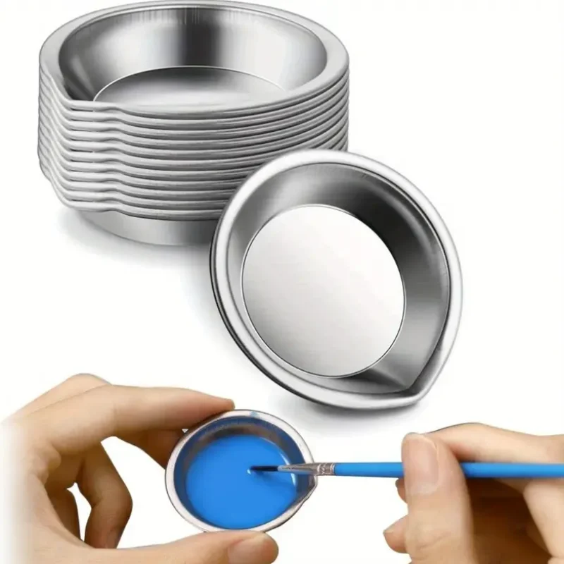 12Pcs Stainless Steel Paint Drawing Board Set, Round Mixing Plate, Suitable for Artist, Durable Metal Art Supplies for Home and School Use