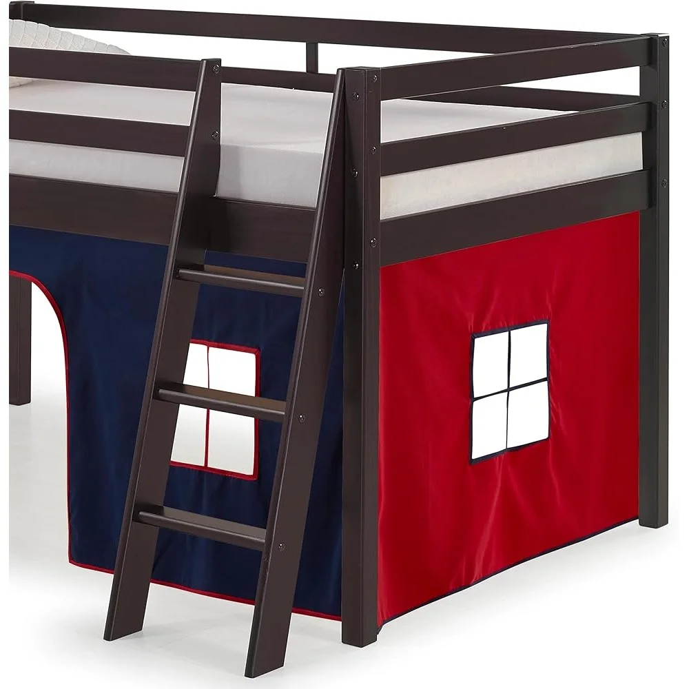 Roxy Twin Junior Loft Bed with Tent Safety Guardrails Flexible Ladder Eco-Friendly Solid Wood Space-Saving Kids Bed 3
