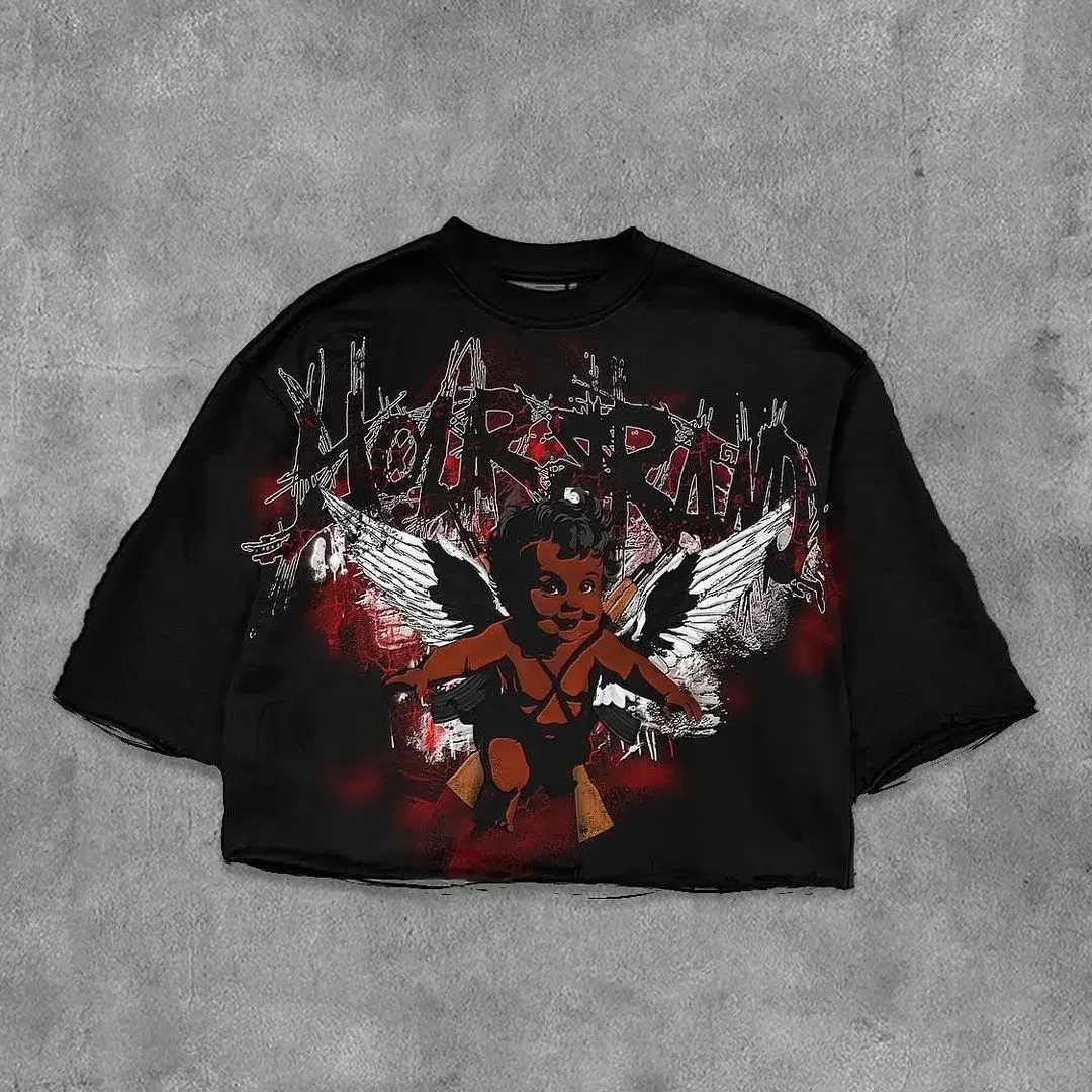 Y2K Street Harajuku Hip hop mens top short sleeve T-shirt Goth High Street casual print loose T-shirt oversized t shirt gulf