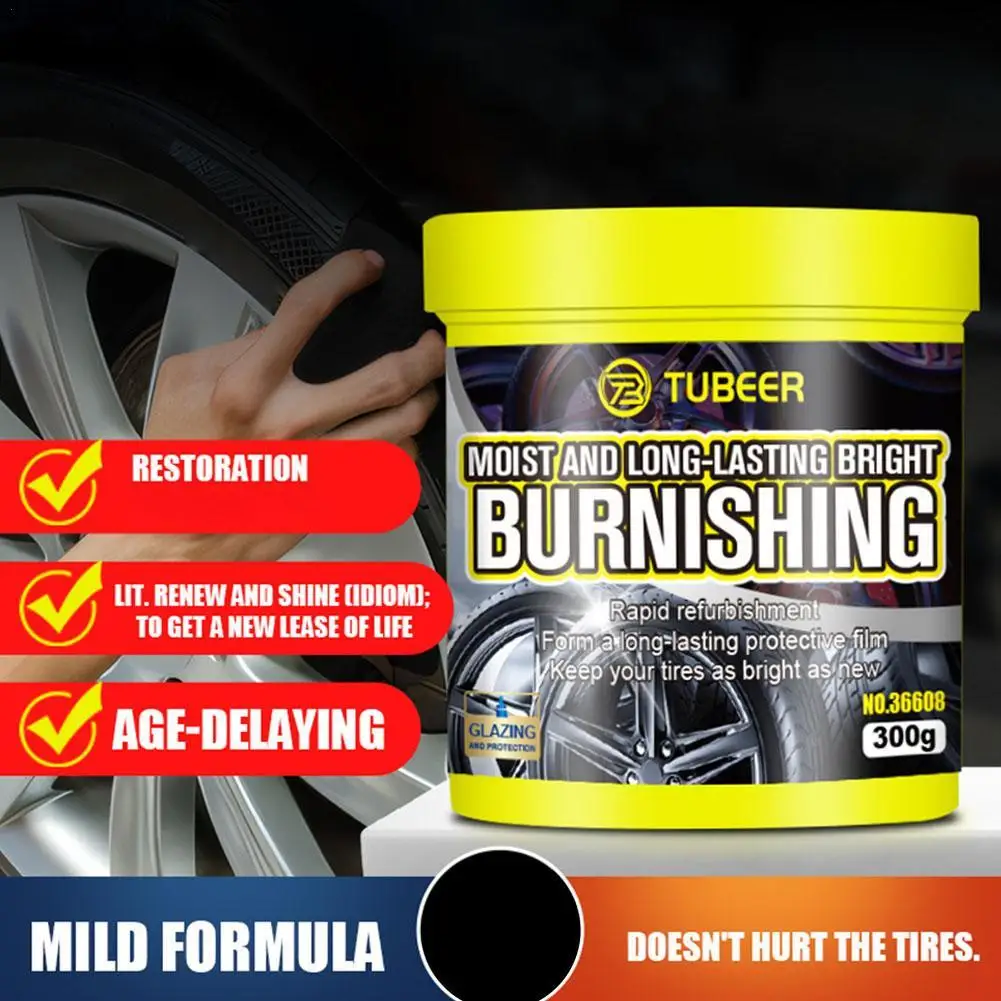 300g Car Tire Gloss Wax Tire Polishing Cleaner Paste For Added Black Brightening Polishing Maintenance Supplies