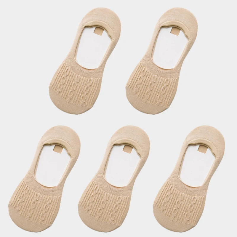 5 Pairs Women's Cotton Low Cut Non-Slip Socks - Snowflake Pattern