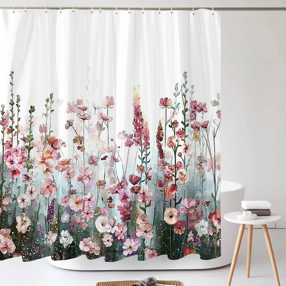 

Занавеска для душа с акварельными листьями и цветами, 180 см * 180 см, с крючками, водонепроницаемая занавеска для душа, занавески для душа для ванной комнаты