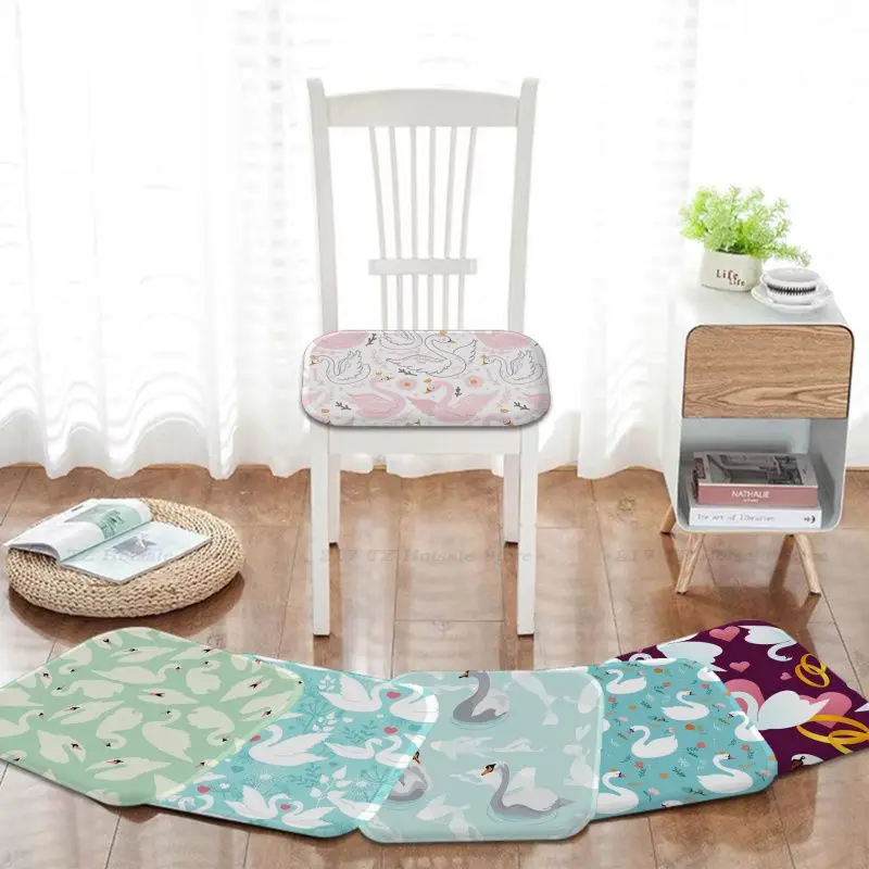 

Kawaii Swan Printed Cushion Mat Four Seasons Fabric Cushion Non-slip Living Room Decor Students Stool Tatami Office Chair Pad