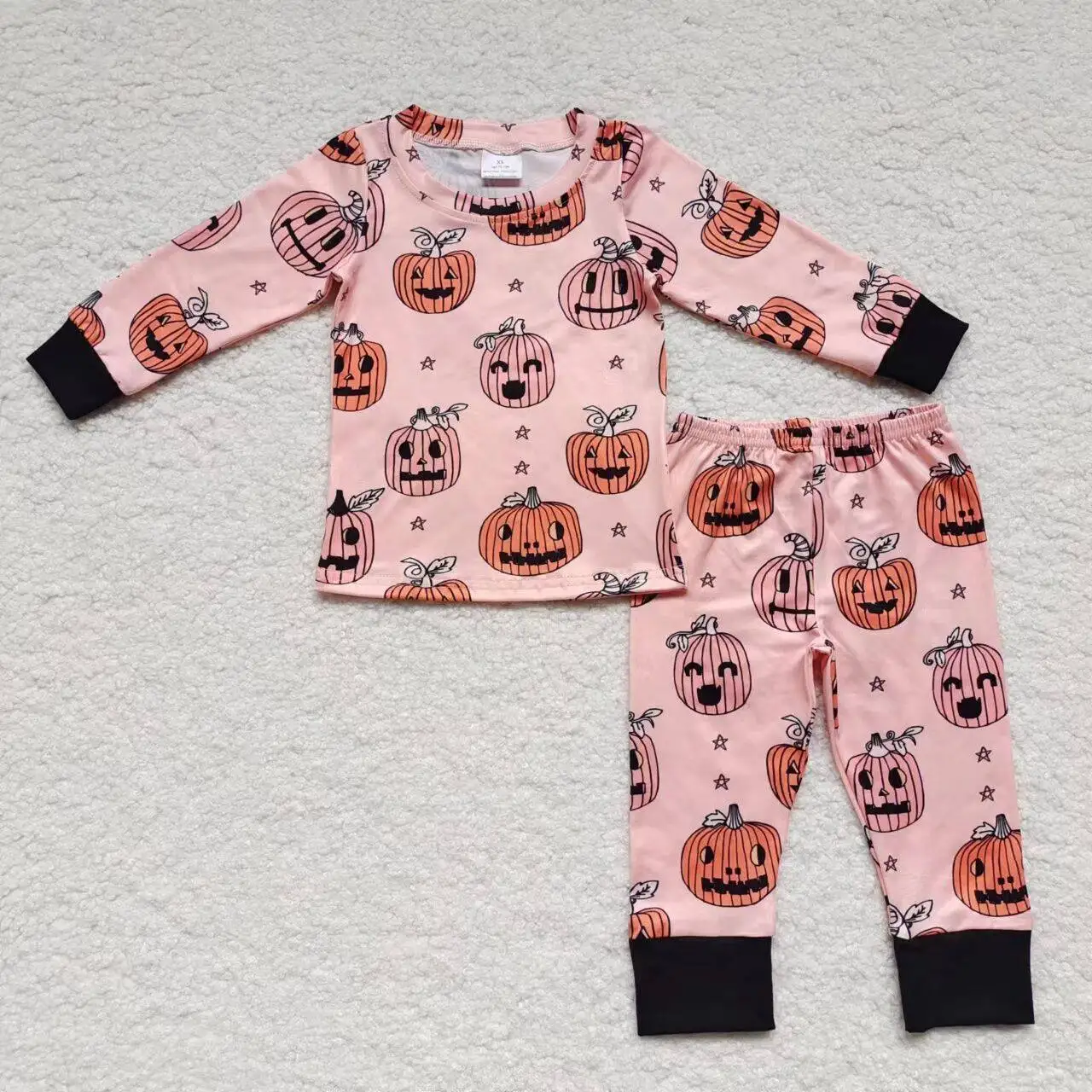 

Wholesale Kids Winter Baby Halloween Pumpkins Kids Embroidered Button Costume Colorful Striped Boys Pocket Pajamas Fall Outfits