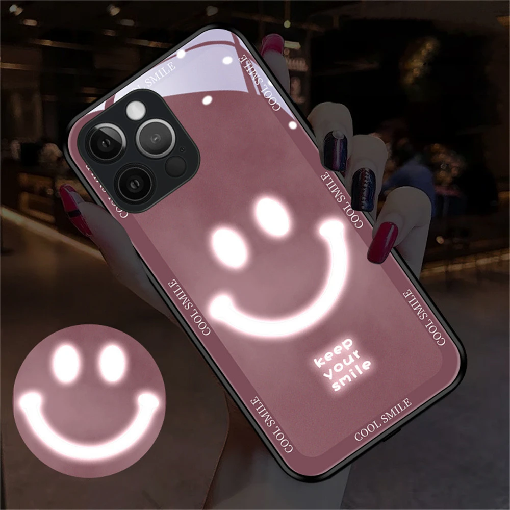 Smile Design Suono Luminoso Custodia Per Telefono Con Controllo Musicale Per Samsung S23 S22 S21 S20 Ultra Call Glowing Led Light Up Glass Cover