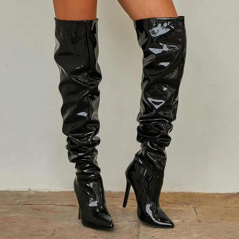 Women High Heel Boots Over-the-knee Boots Fashion Pointed Toe Side Zipper Thin High Heels