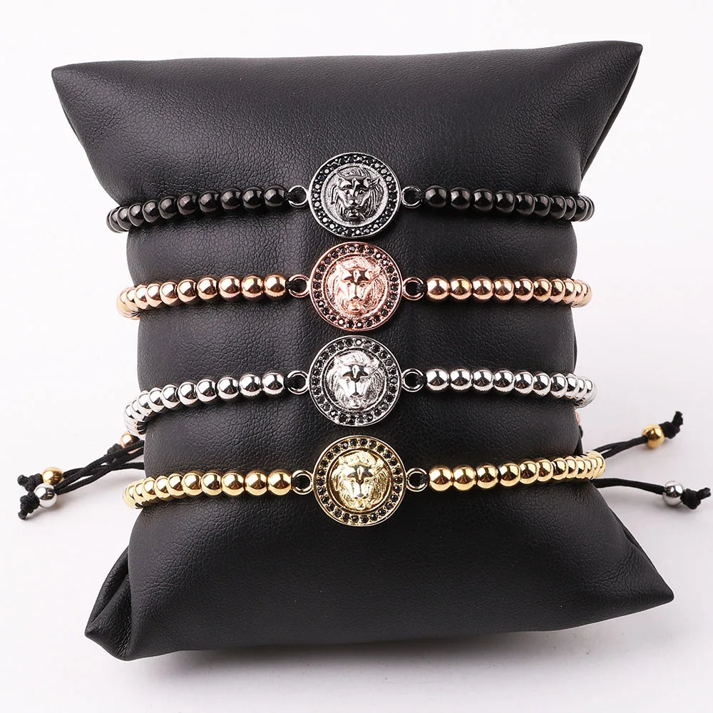 

New Design Stainless Steel Beads CZ Lion Charm Friendship Macrame Bracelet Women Men JBS12503