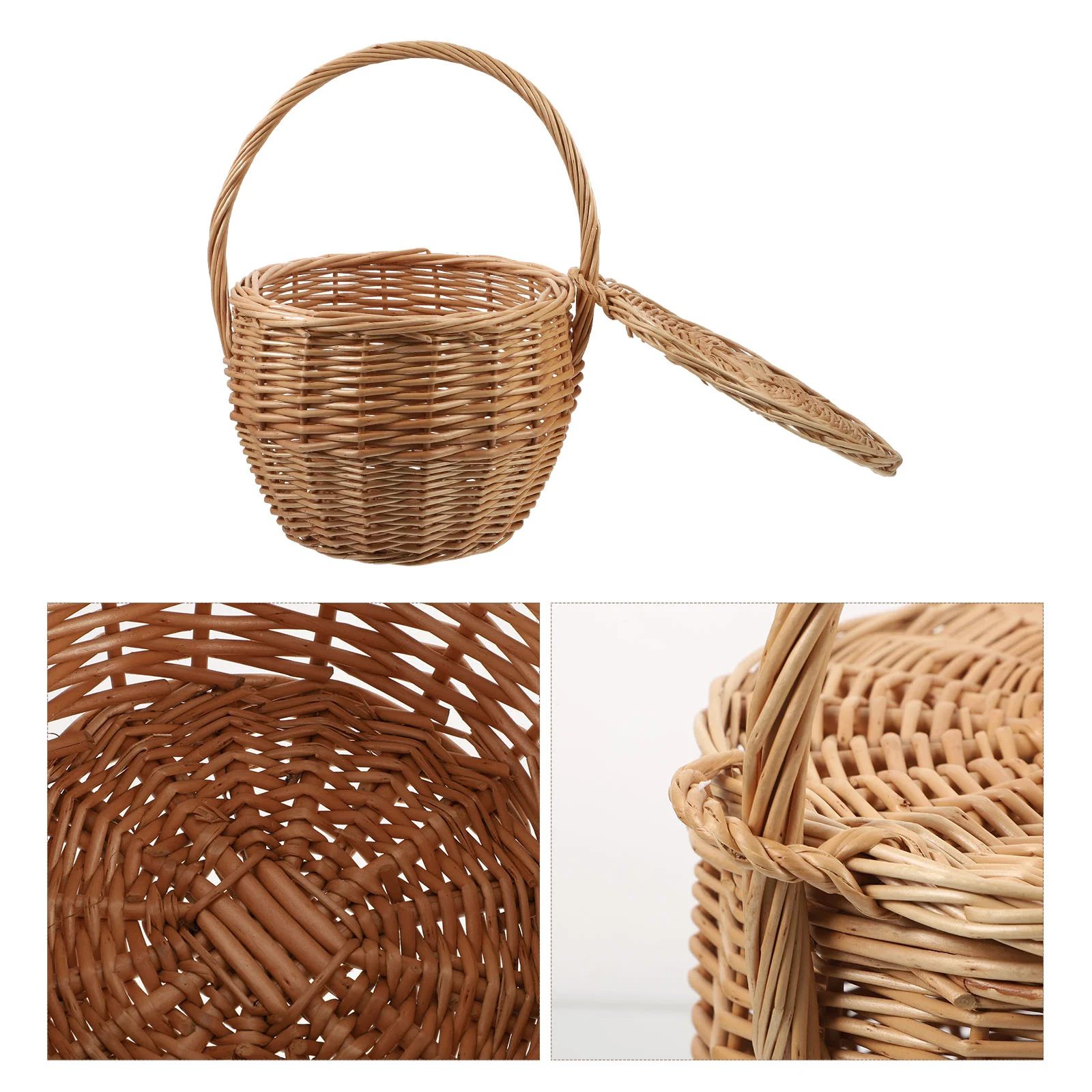 

Rattan Shopping Basket Small Flower Hamper Wicker with Handles Storage Woven Snack
