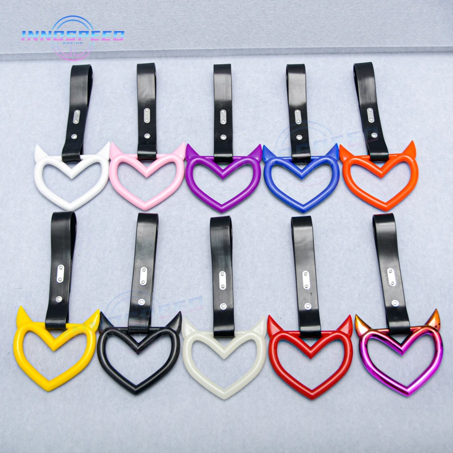 레이싱 PVC 악마 하트 쓰리카와 링 스타일, JDM 자동차 기차 버스 핸들, 핸드 스트랩 풀 링