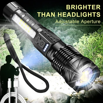 Zoomable Super Bright Flashlight 30W 7Mode COB LED Tactical Flashlight Portable Rechargeable Outdoor Lamp Built in Battery 1