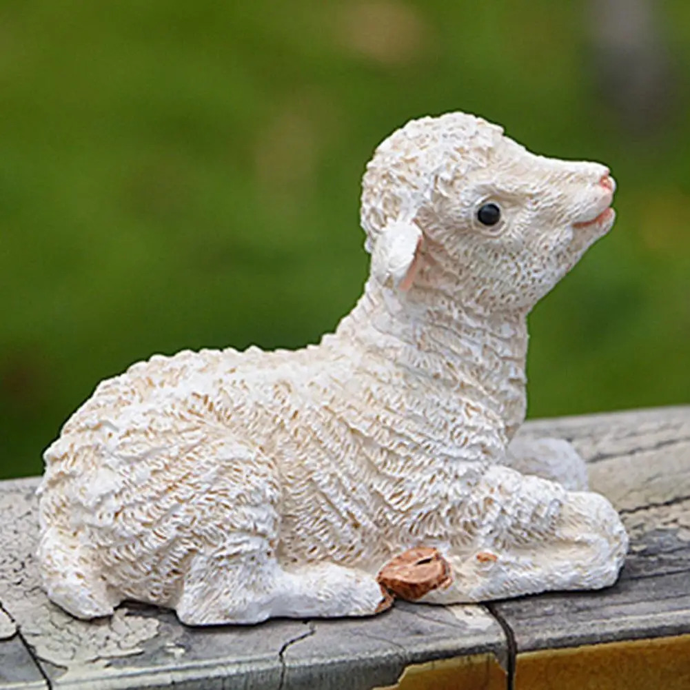 Sheep Sculpture Bonsai Simulation Lamb Micro Landscape Sheep Ornaments Cute Little Sheep Animal Figurine garden Decoration