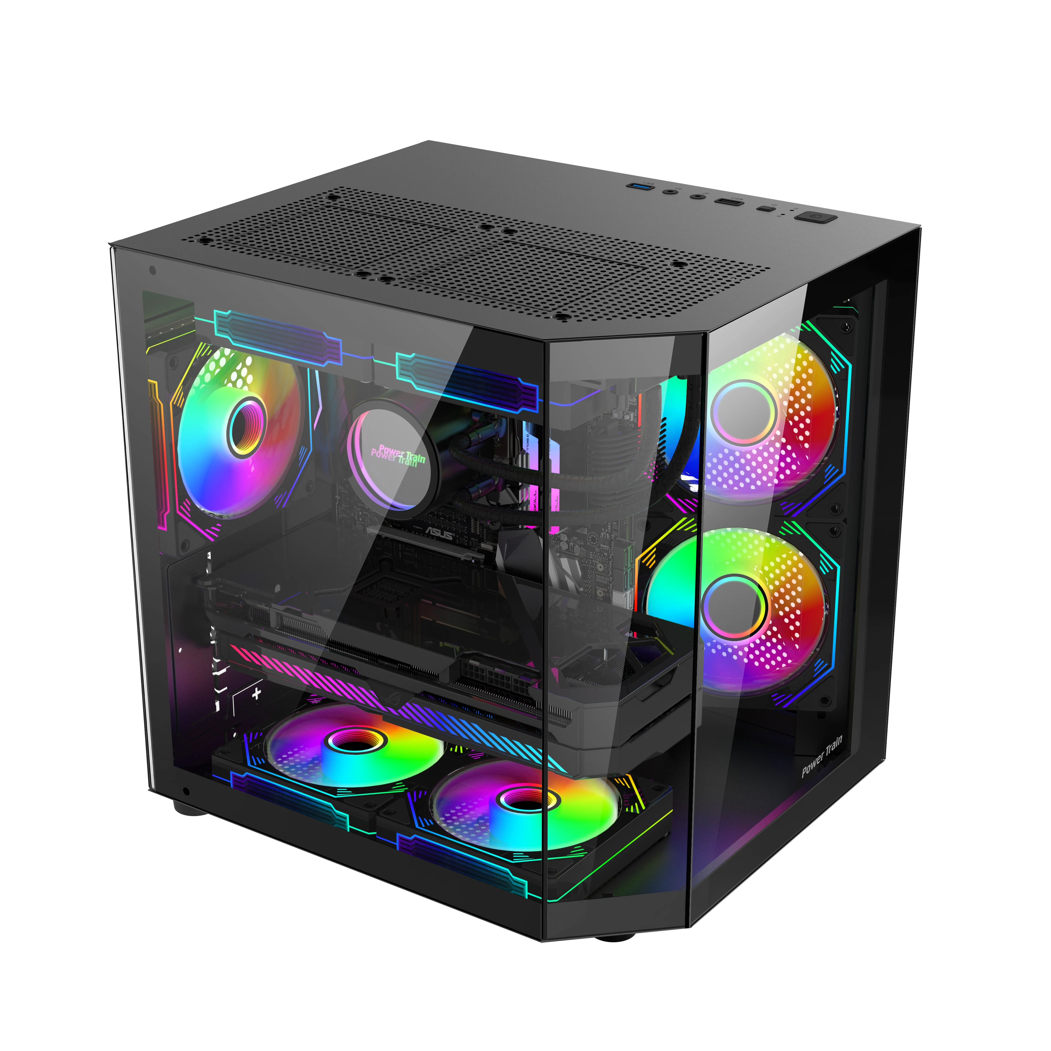 Power Train Star Realm M-ATX Desktop Case Three Sided Glass Panoramic Sea View Room Without Pillars 240 Water Cooling PC Chassis pc case pc chassis