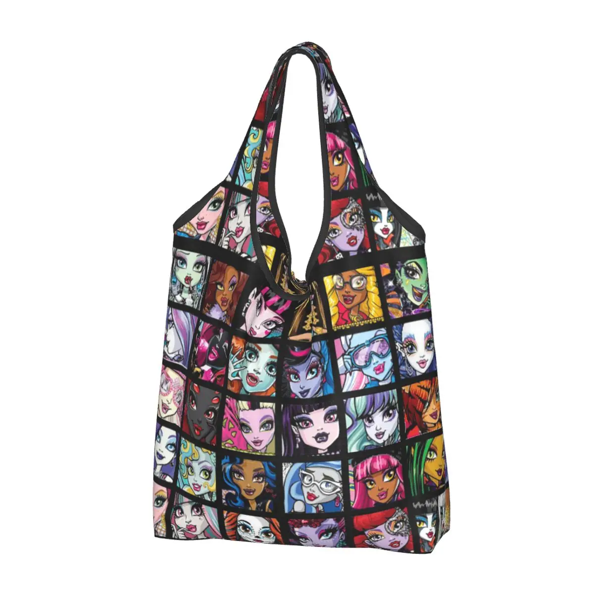 

Monster High Grocery Bag Durable Large Reusable Recycle Foldable Heavy Duty Draculaura Shopping Eco Bag Washable Attached Pouch