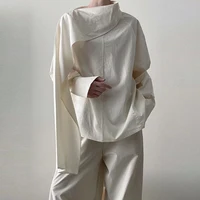 Krisstarsgirls Asymmetrical Neck Sweatshirts for Women 2025 Autumn Spring Long Sleeves Woman Cotton Simple Chic Hoodies Tops