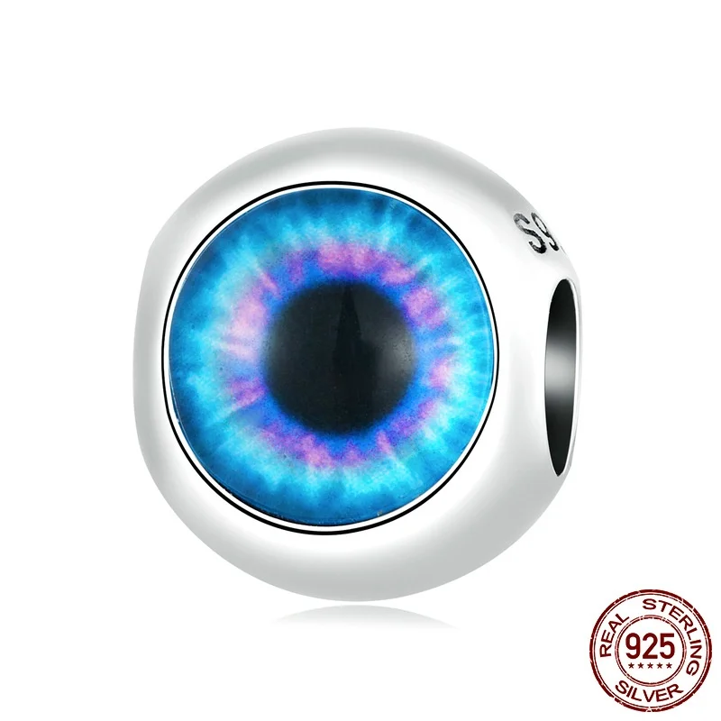 

Sterling Silver S925 Weird Eyes Handmade Beaded Bracelet Charms Simple Blue Fashionable Beads Accessories
