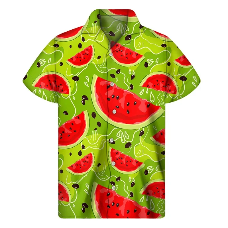 3d Printed Tropical Watermelon Graphic Hawaiian Shirts for me Summer Short Sleeves Button up Shirts Men Clothes Lapel Blouse 6
