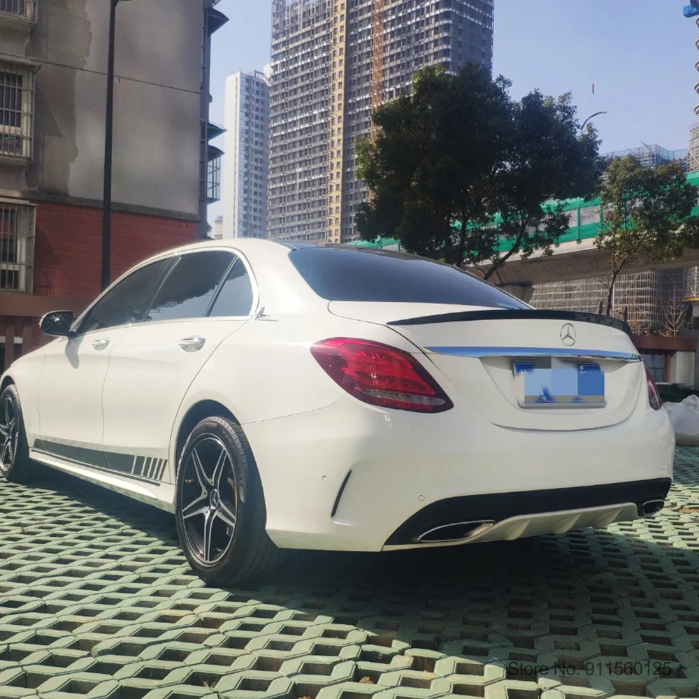 Para mercedes benz c-class w205 preto spoiler 2014-2019 decoração do carro abs pintura pintura cor traseira tronco telhado spoiler plástico