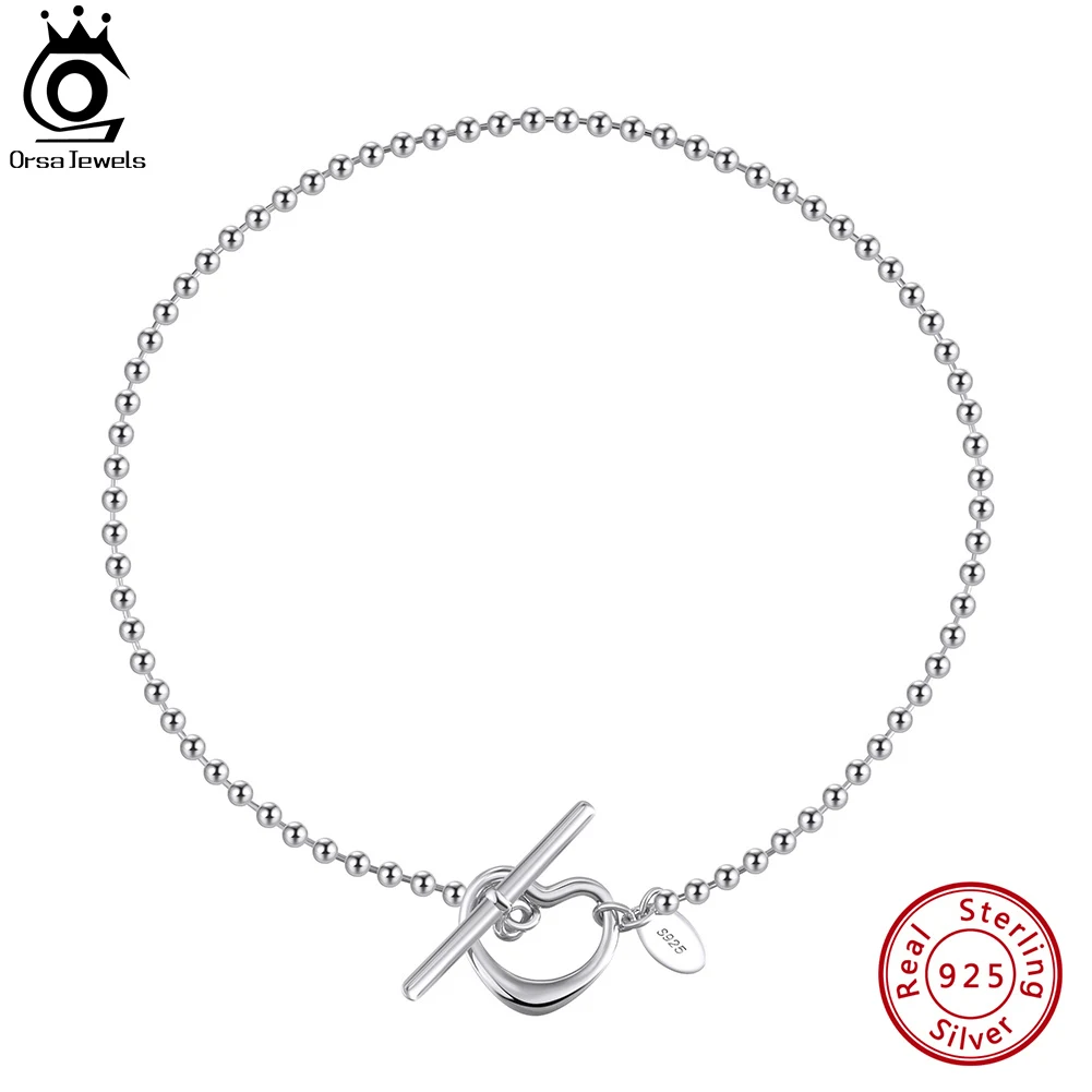 ORSA JEWELS 925 Sterling Silver Beaded Anklet Women Barefoot Sandals Charm Heart Foot Bracelet Anklet Boho Beach Jewelry SA68