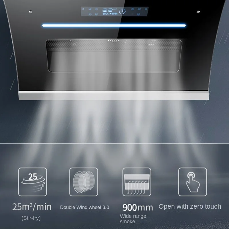 900mm Kitchen Range Hood Household Range Hood Side Suction Wall Mounted Intelligent Automatic Cleaning Exhaust Hoods
