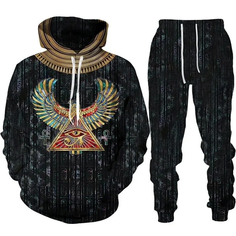 

New Egyptian Sweatshirt Pants Set Men's Tracksuit 3d Printed Mystery Totem Oversized Sportswear Apparel Streetwear Male Sets
