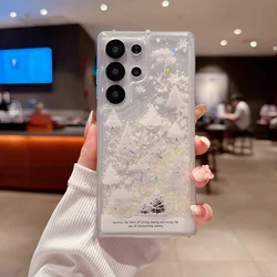 Luminous Glitter Quicksand Flower Bling Shockproof Transparent Soft Phone Case - Galaxy S25 plus (WhiteSL)