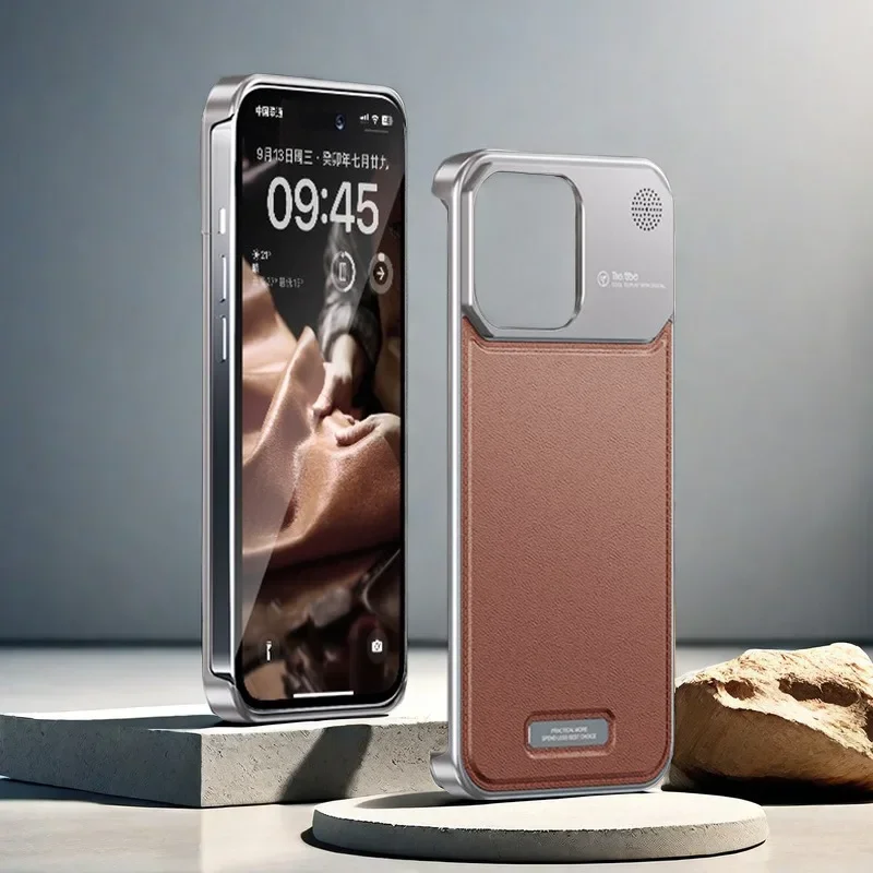 

Чехол для iPhone 15 13 14 Pro Max, металлический кожаный безрамочный чехол Magsafe для ароматерапии, магнитный Алюминиевый сплав, жесткий ударопрочный чехол