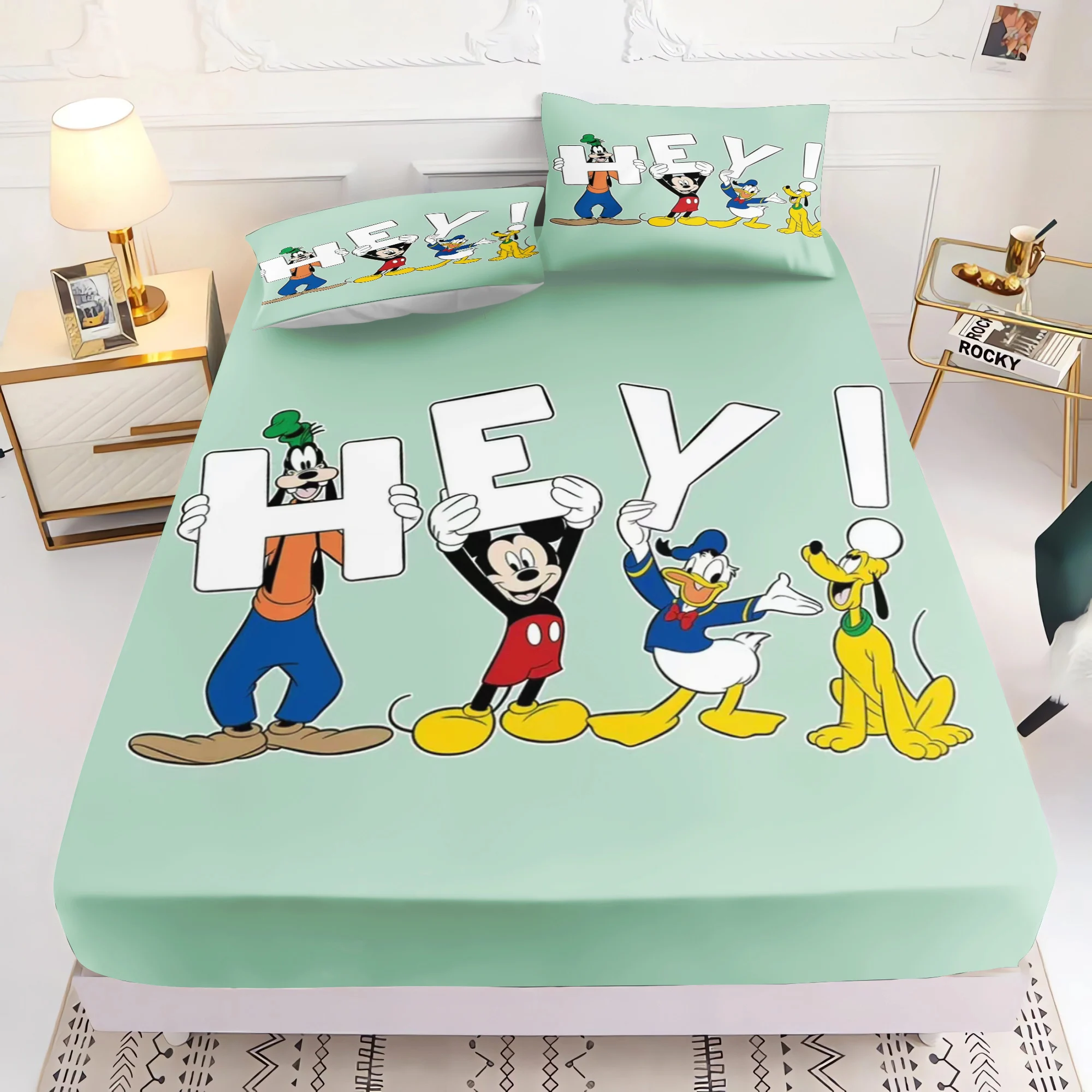 Mickey 3d Children'S Bedding Set Fitted Sheet 100% Polyester With Pillowcase Suitable For Children And Adults Anime Printed