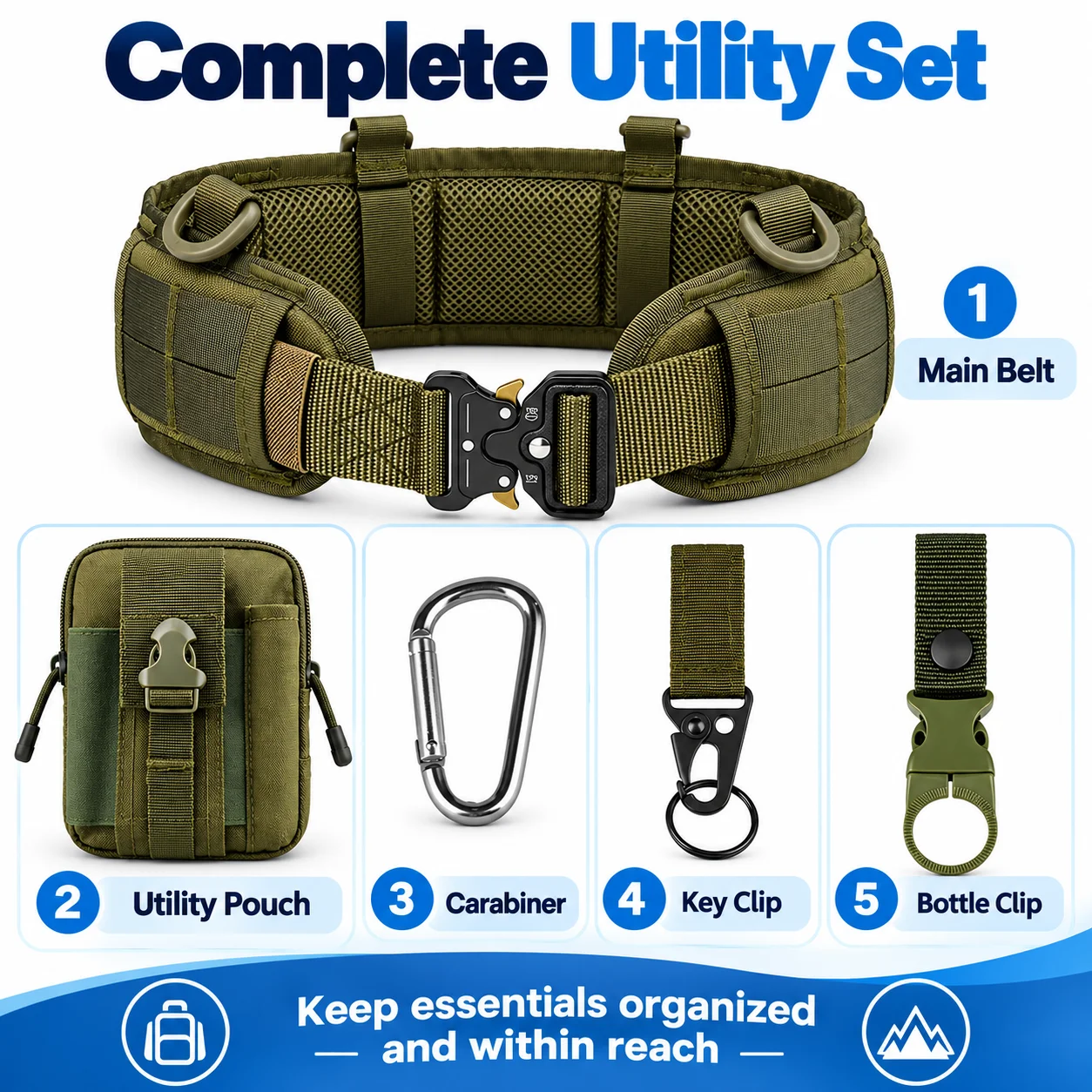 Tactical Waist Belt with Detachable Pouch and Quick Release Buckle