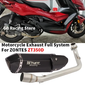 Full system Slip On For ZONTES ZT350D 350D Motorcycle Exhaust Escape Moto Front Mid Link Pipe With Muffler Removable DB Killer