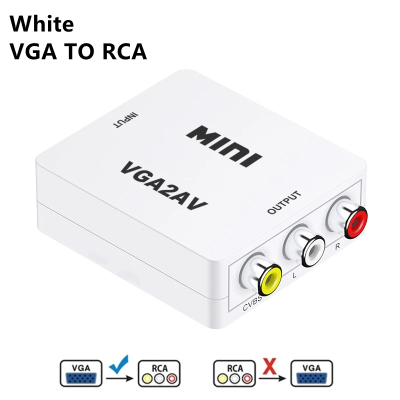 1080P AV RCA CVBS to VGA Video Converter for Monitor VGA to AV RCA Video Adapter with 3.5mm Audio for TV Box HDTV Conversor