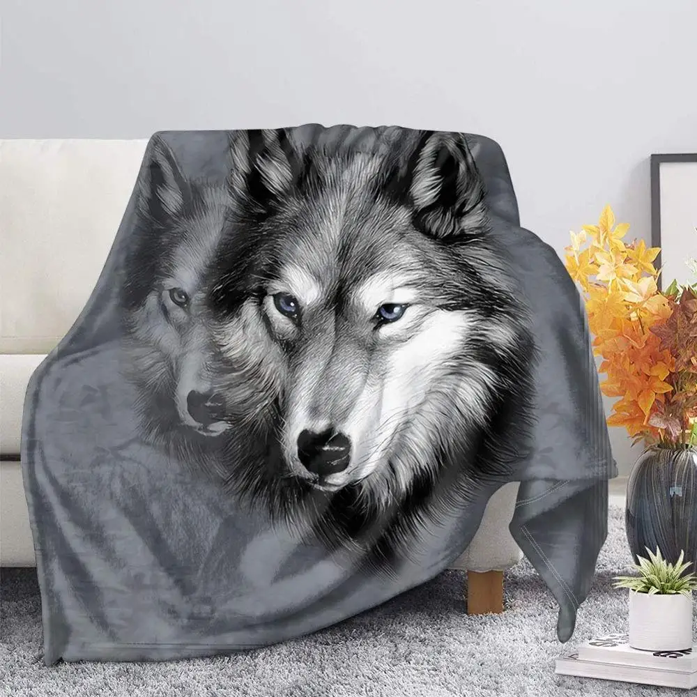 

Gray Wolf Print Flannel Fleece Throw Blanket Moon Night Wolves Sherpa Blanket On Beds Adults Kids Fur Throw Blanket