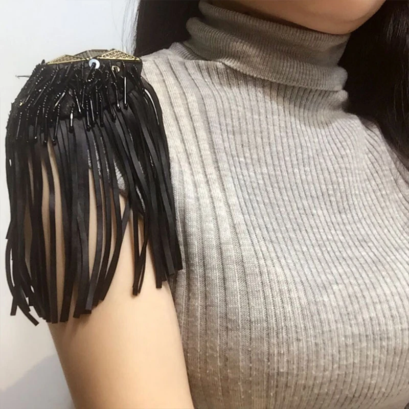 Beaded for Blazer Epaulet Leather Fringe Tassel Holder Epaulette Spikes