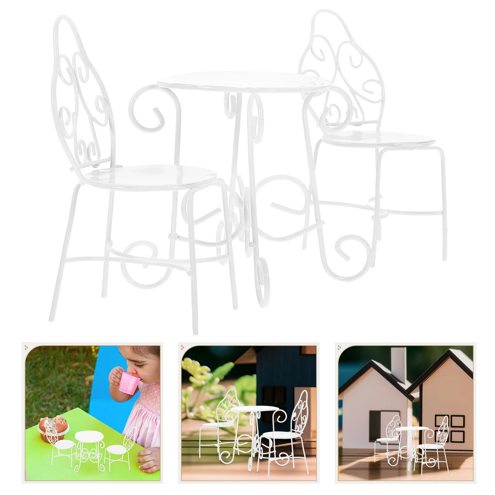 

Dollhouse Table Chairs Metal Miniature Table Chair 1/12 Scale Dollhouse Furniture Accessories