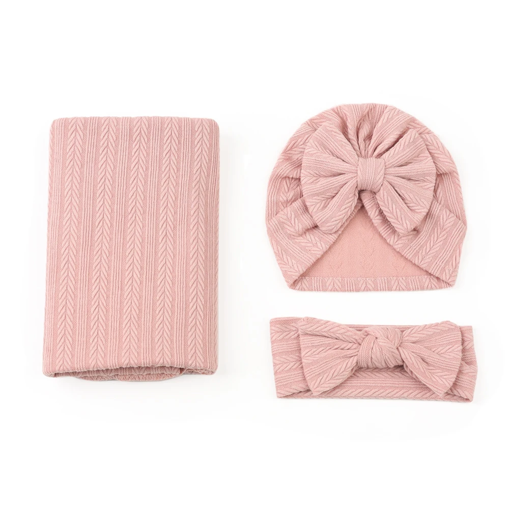 Newborn Baby Swaddle Blanket Wrap Cloth Hat Suit Headbands For Girls Boys Infant Swaddling 3pcs Set BHT01