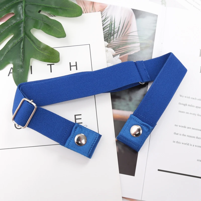 Ceinture en cuir velours bleu nuit, boucle chromée arrondie - 2089