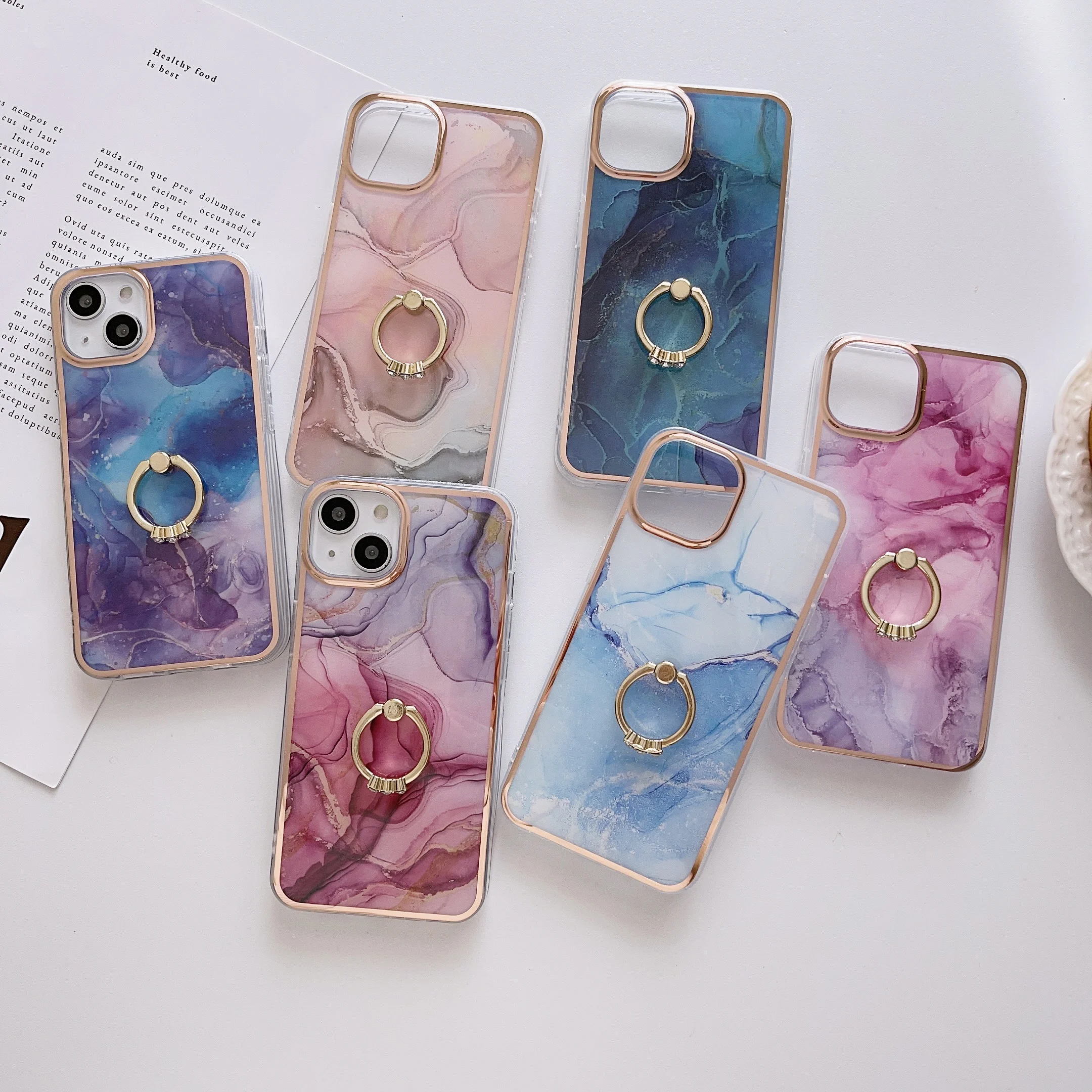 

Marble Pattern Finger Ring Holder Case For iPhone 15 14 13 12 11 Pro X XS XR Max 8 7 Plus SE Shockproof Bumper Protective Cover