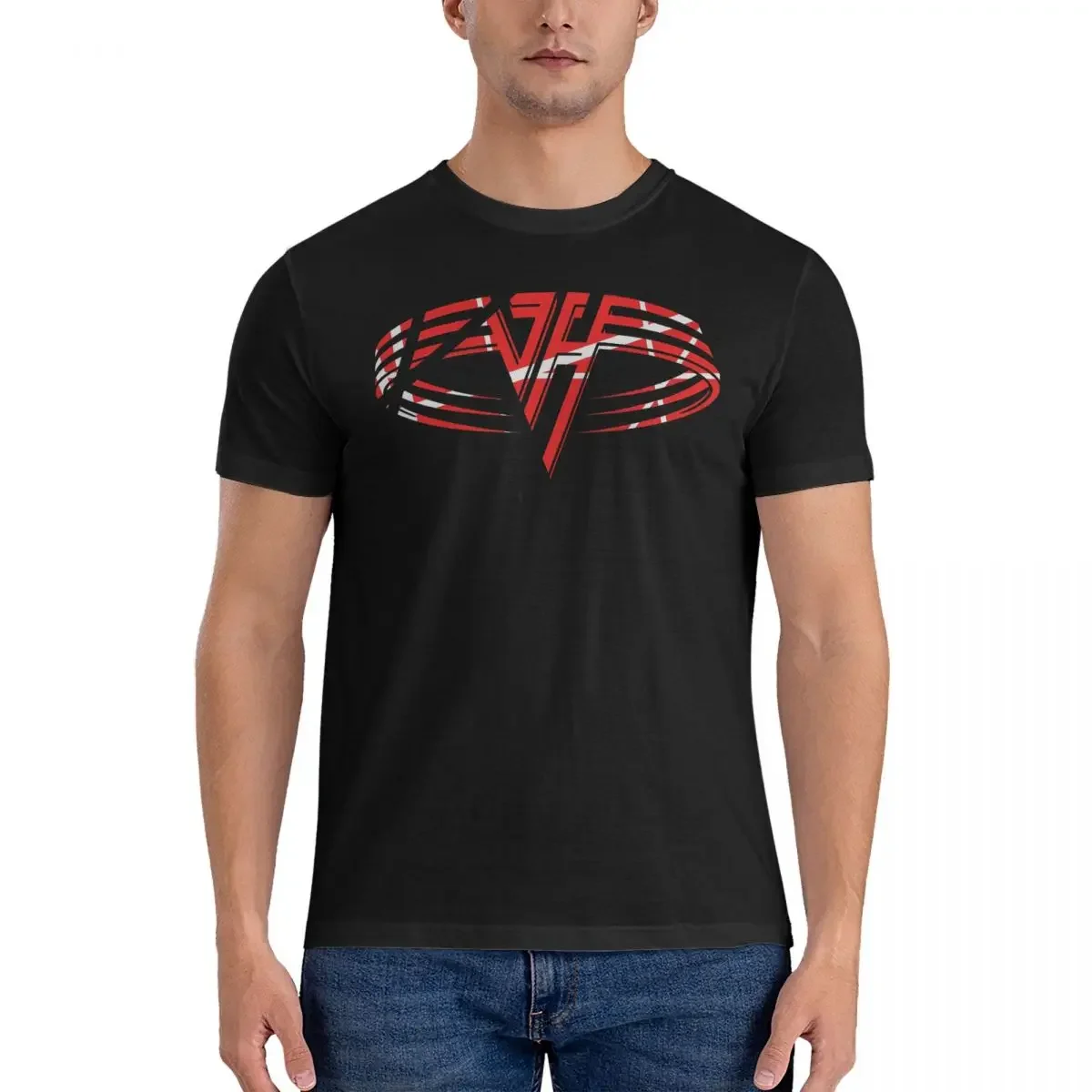 

Men's T-Shirt Rock Creative Cotton Tees Short Sleeve V-Van Halen T Shirt Round Collar Tops Gift Idea