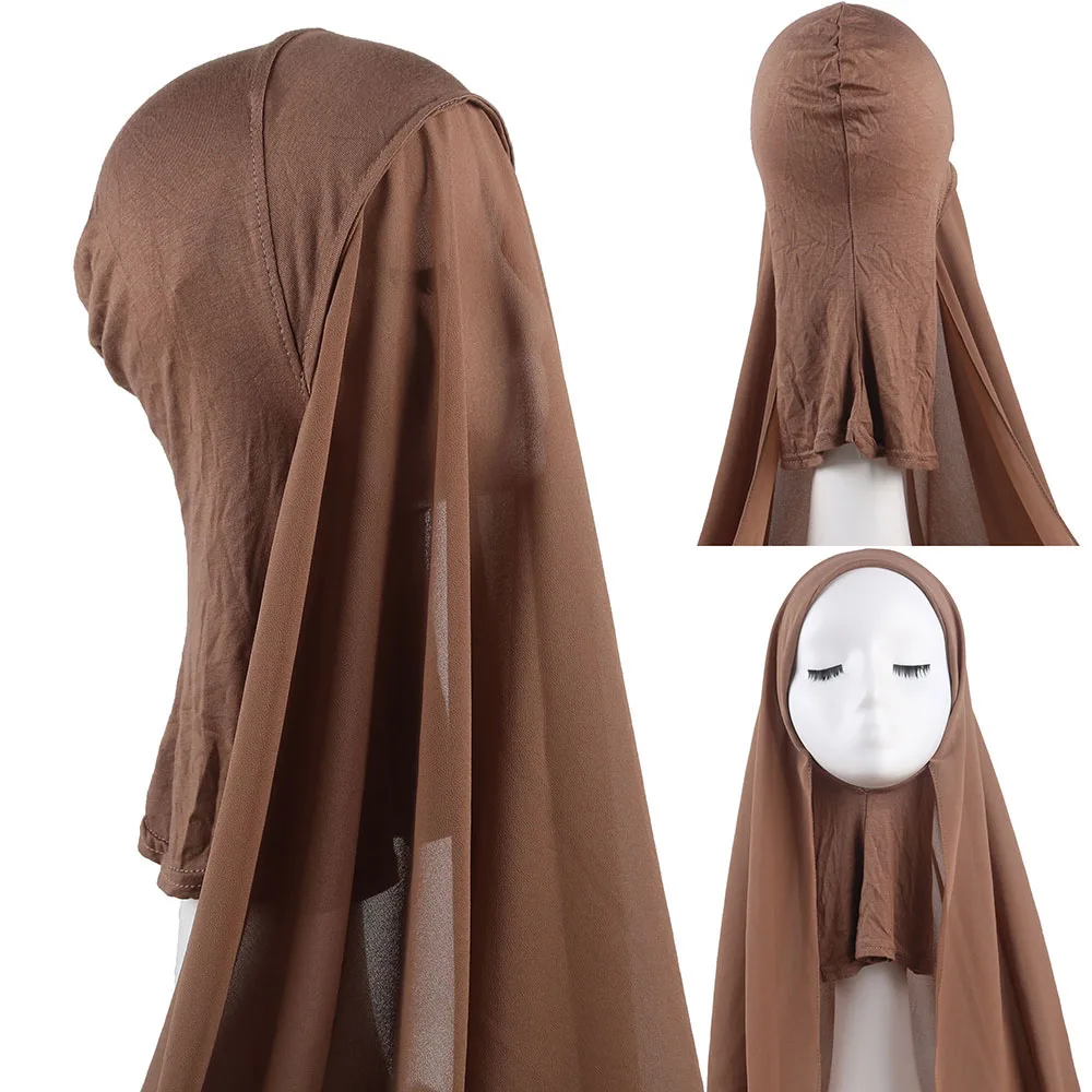 Hijab Long Turban Femme - Élastique Perles Décoratives - Taille Unique - Polyester Soie - 62cm