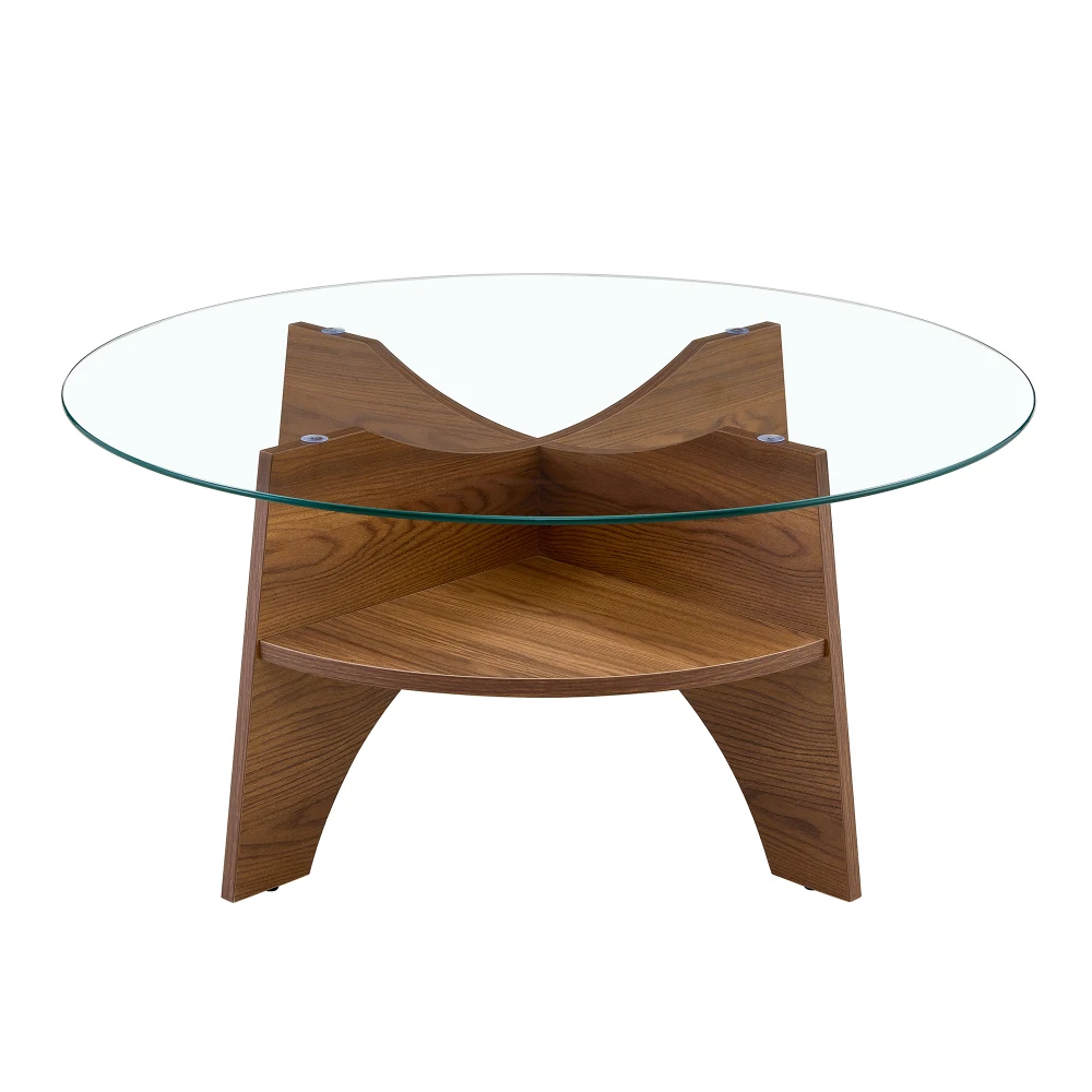 Eleganter 80cm Runder Sicherheitsglas-Beistelltisch Geformter Rahmen & Schwarze Holzoptik MDF-Beine Multifunktional für Heim- & Büroräume – Detail 25