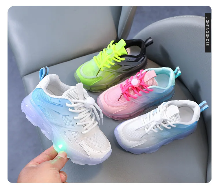 Kinder-Sport-LED-Schuhe 2026 Sommer Neue Zweifarbige Mesh-Schuhe Atmungsaktive Leichte Mesh-Kinderschuhe – Detail 7