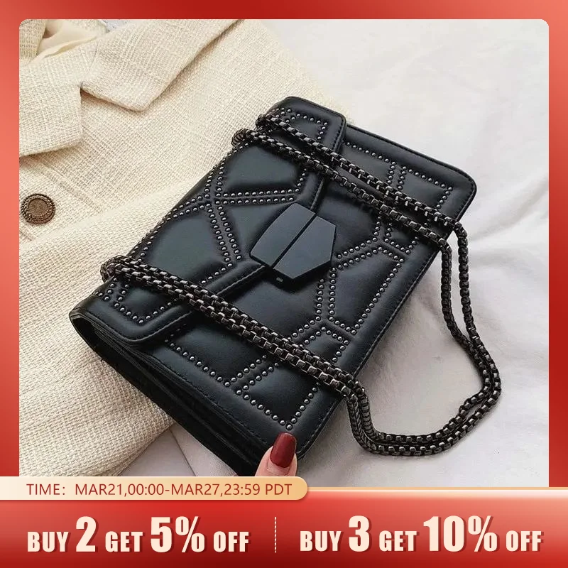 Yogodlns Vintage Rivet Chain Piccole Borse A Tracolla Per Le Donne Flap Pu Leather Fashion Small Square Crossbody Bag Designer Handbag