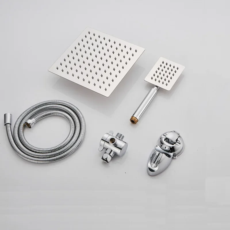 Shower Set Three-function 8-inch Nozzle Square 304 Stainless Steel Rain Shower Pressure Set 5-piece