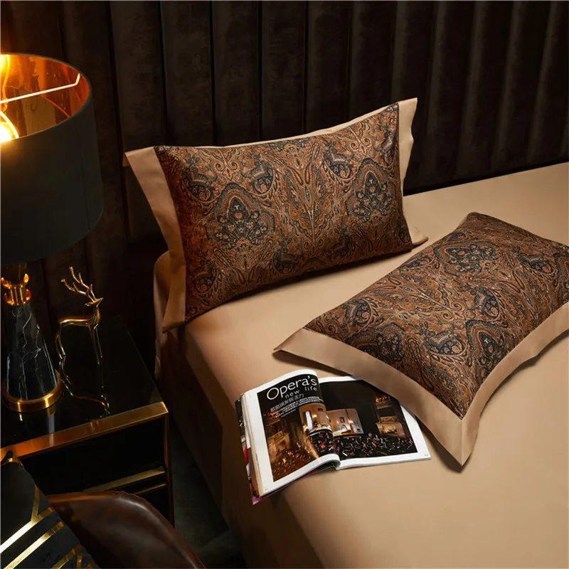 Vintage Brown Chocolate Boho Duvet Cover Set Queen King 4Pcs Luxury 1000TC Egyptian Cotton Soft Bedding Bed Sheet Pillowcases
